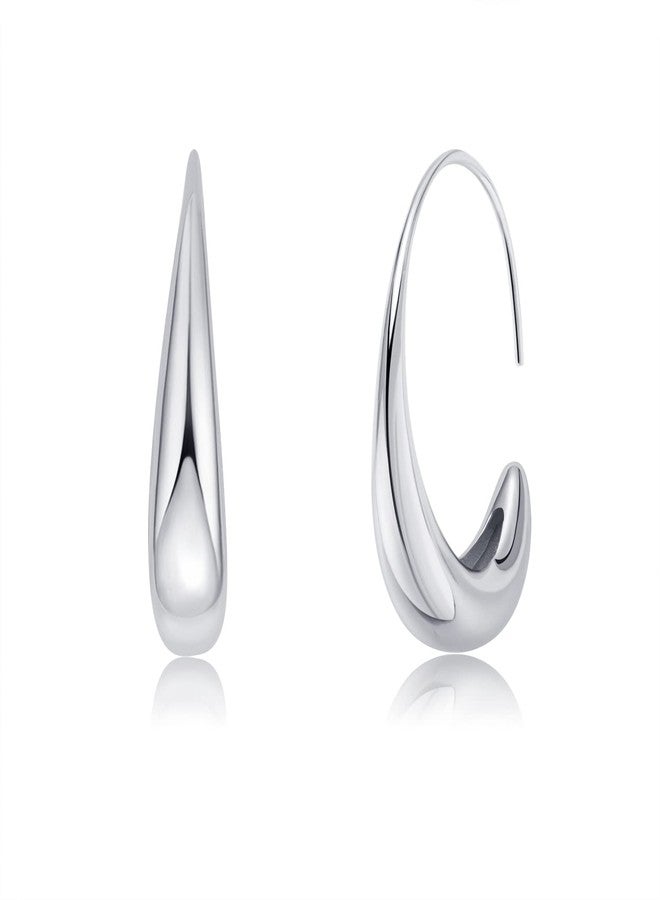 WSKFLY Lightweight Teardrop Hoop Earrings for Women 18k Gold Plated Large Oval Hoop Earrings High Polished Statement Hoop Earrings Jewelry Gifts (White Gold) - Image 1